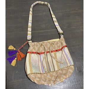 Stela 9 Beige Drawstring Crossbody / Shoulder Bag Purse - Made In India